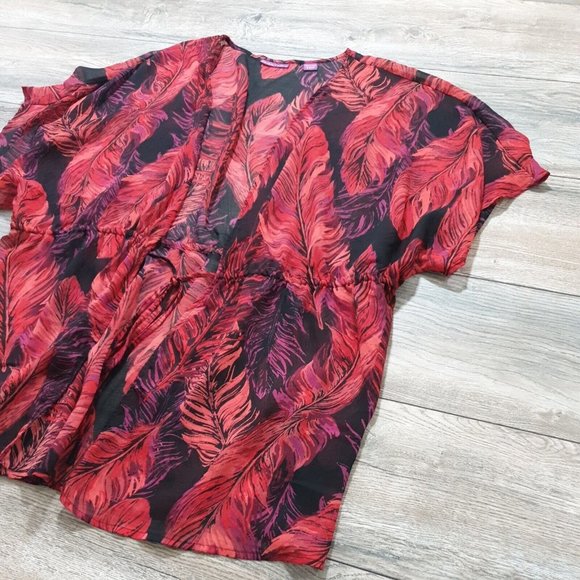 Beverly Drive Womens 16/18W/M Swimsuit Cover Up Sheer Blouse Nightie Crepe - Picture 3 of 10